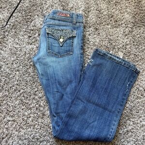 Flying Monkey Y2K Jeans Womens 11 Flap Pocket Rhinestone Low Rise Bootcut USA